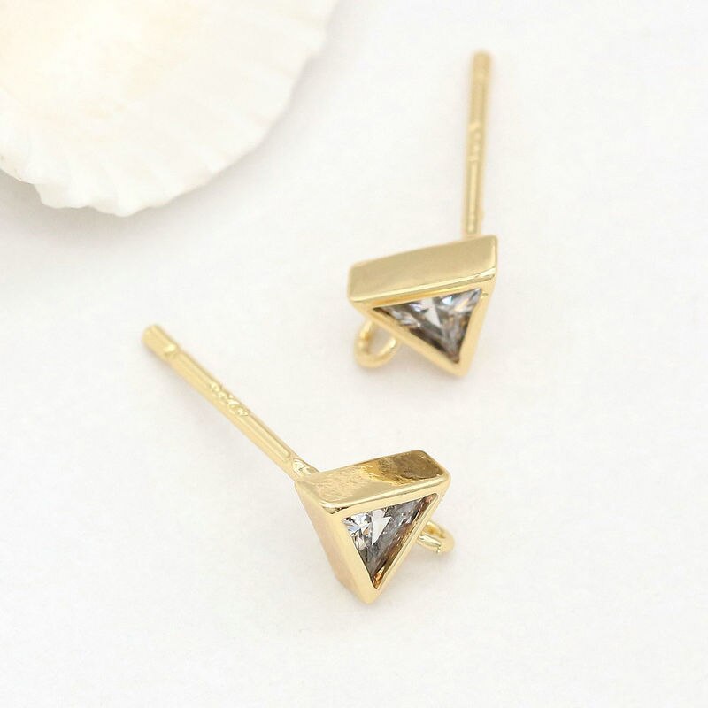 Triangle Stud Earrings Findings Connector AAA Zirconia With Loop 14k Gold Plated DIY Earrings Findings 6*7.5 MM (4pcs)