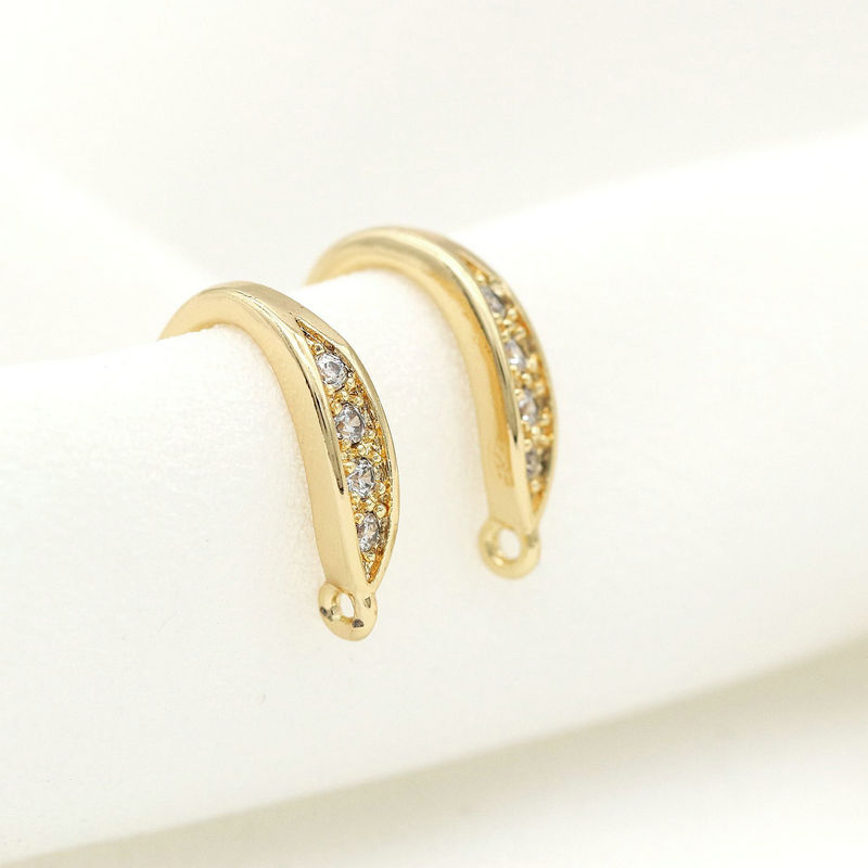 Hooks Earrings Findings Ear Wire With Cubic Zirconia With Loop 14K Gold Plated (6pcs)
