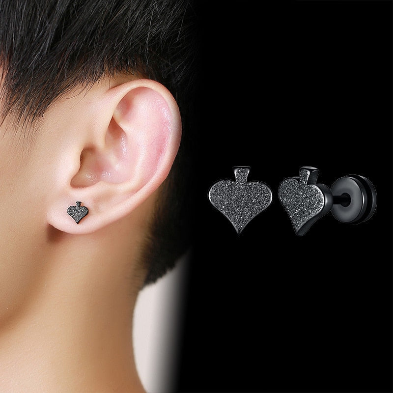 Ace of Spade Playing Card Stud Earrings For Men Stainless Steel  8MM*9MM