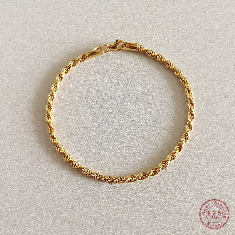 Twisted Rope Chain Bracelet 925 Sterling Silver 18k Gold Plated  17cm- Magic Jewellers