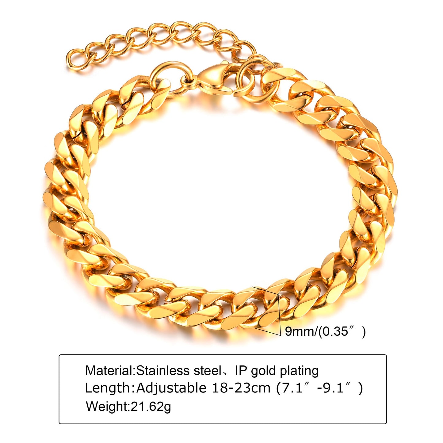 Men's Cuban Link Chain Bracelets Stainless Steel Curb Link Chain 8mm