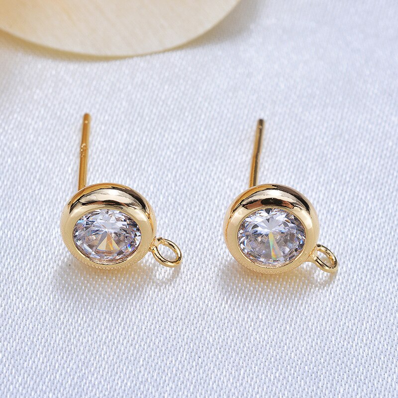 Zircon Stud Earrings Connector With Loop 18K  "GOLD FILLED"  7MM  (Lot 10 Pieces) - Magic Jewellers