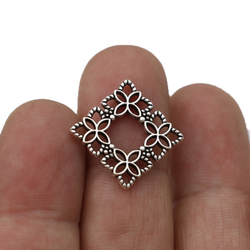 Square Flower Filigree Connector Antique Silver Plated DIY Findings 16mm (10pcs)