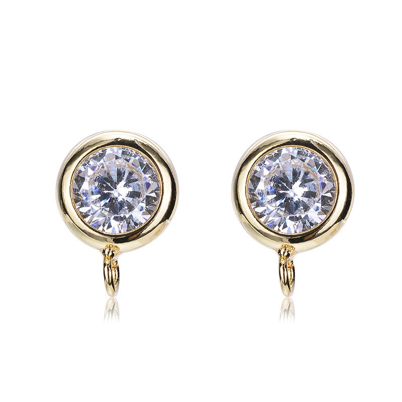 Zircon Stud Earrings Connector With Loop 18K  "GOLD FILLED"  7MM  (Lot 10 Pieces) - Magic Jewellers