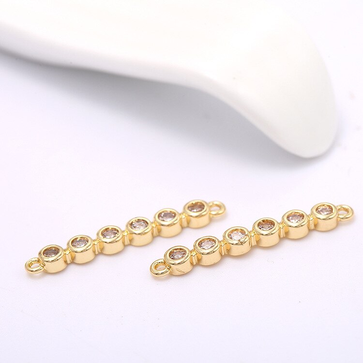 Horizontal Bar Pendant Connector Charm With AAA Cubic Zirconia 14K Gold Plated (4pcs)