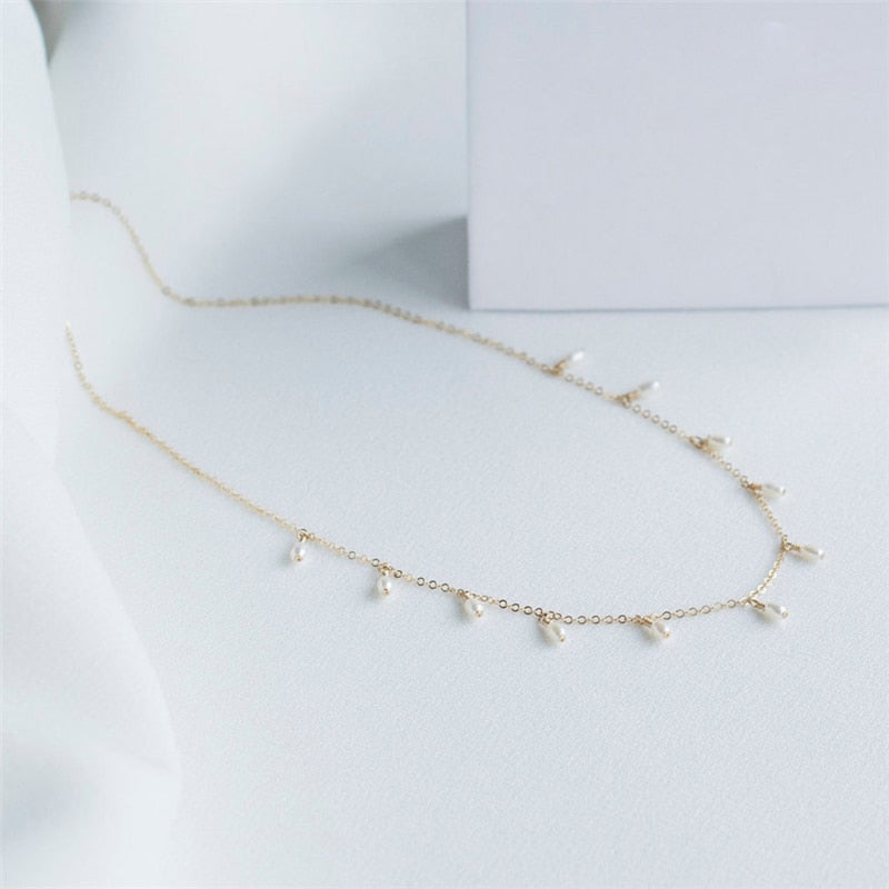 Natural Pearl Necklace Dainty Choker 14k Gold Filled  40-45-50cm