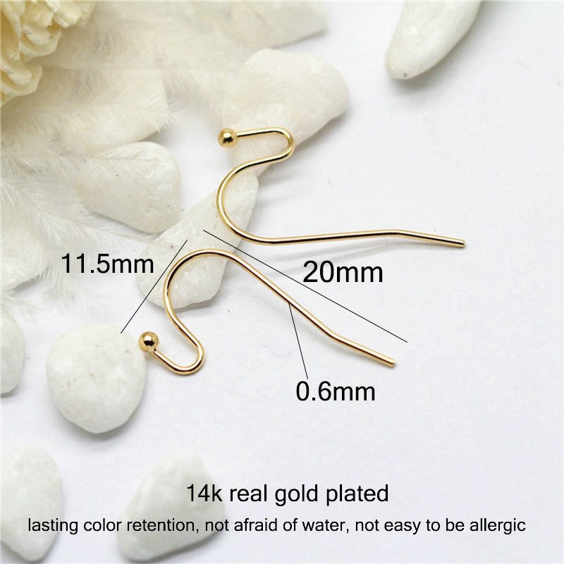 Hook Earrings Findings U Shaped Earring Wires 14K Gold Plated (20pcs)
