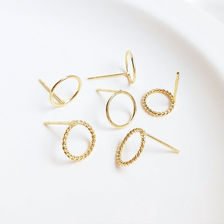 Round Stud Earrings Findings Connector 14K Gold Plated 10MM  (4pcs, 6pcs)