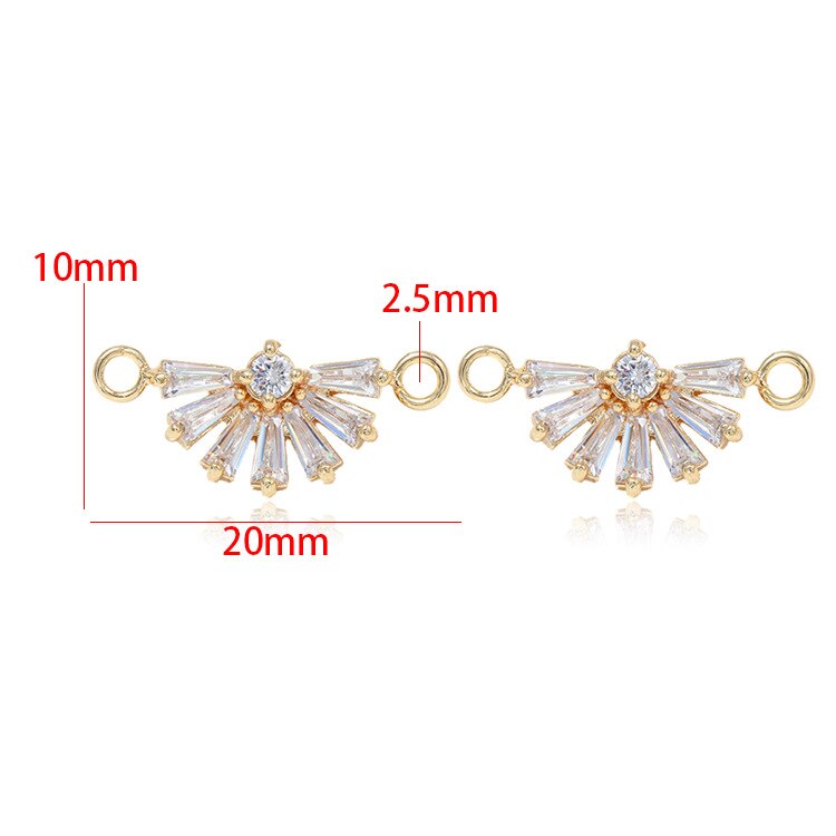 Fan Shaped Pendants Charms Connector 2 Holes With AAA Zirconia 14K Gold Plated 10*20mm (2pcs, 4pcs)