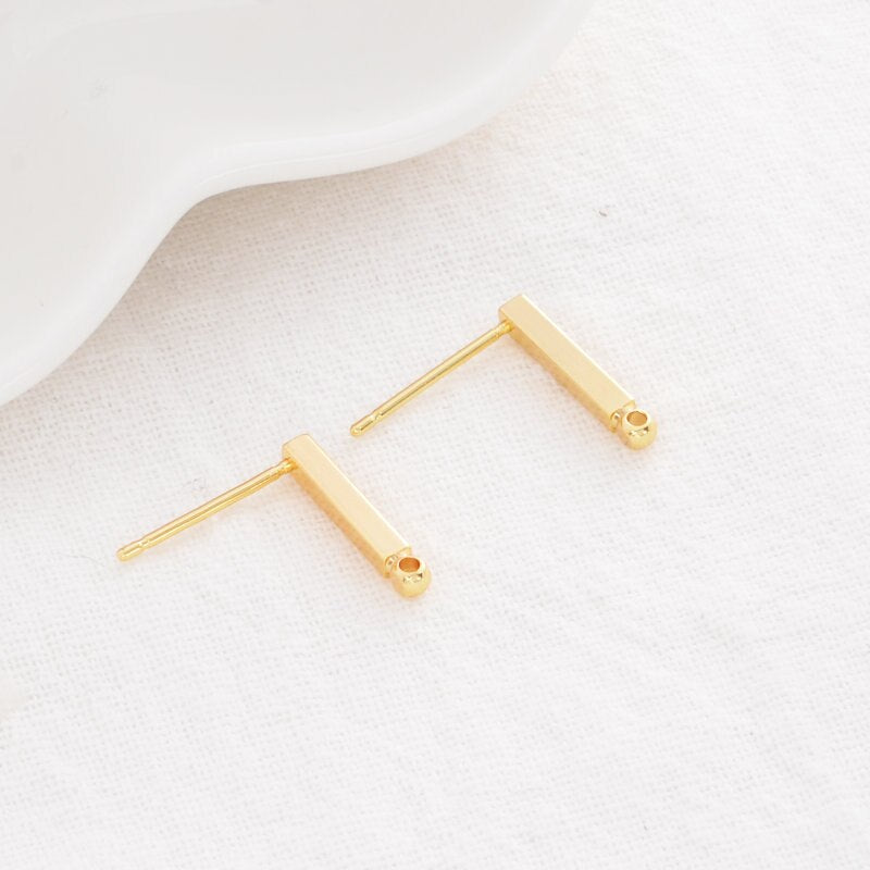 Bar Stud Earrings Findings Connector With Loop 14k Gold Plated  (6pcs)