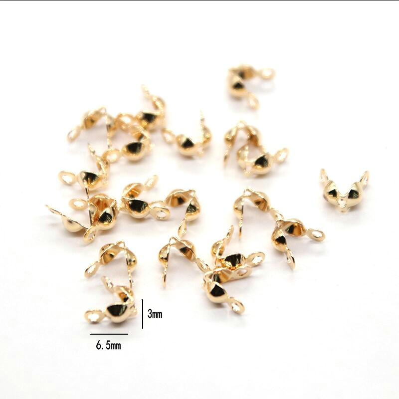 Calotte Ends Crimps Clamshell Knot Cover 14K Gold Plated 3MM 4MM  ( 50pcs)