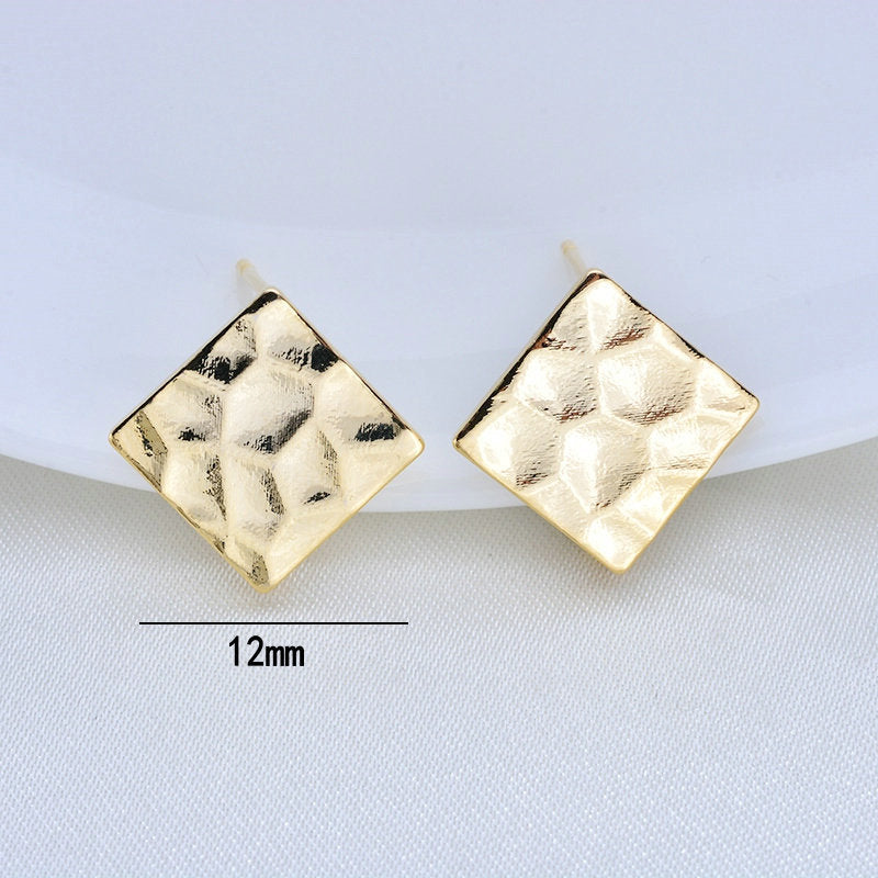 Square Shape Stud Earrings Findings Connector With Loop 14K Gold Plated 12mm  (2,4,6 pcs)