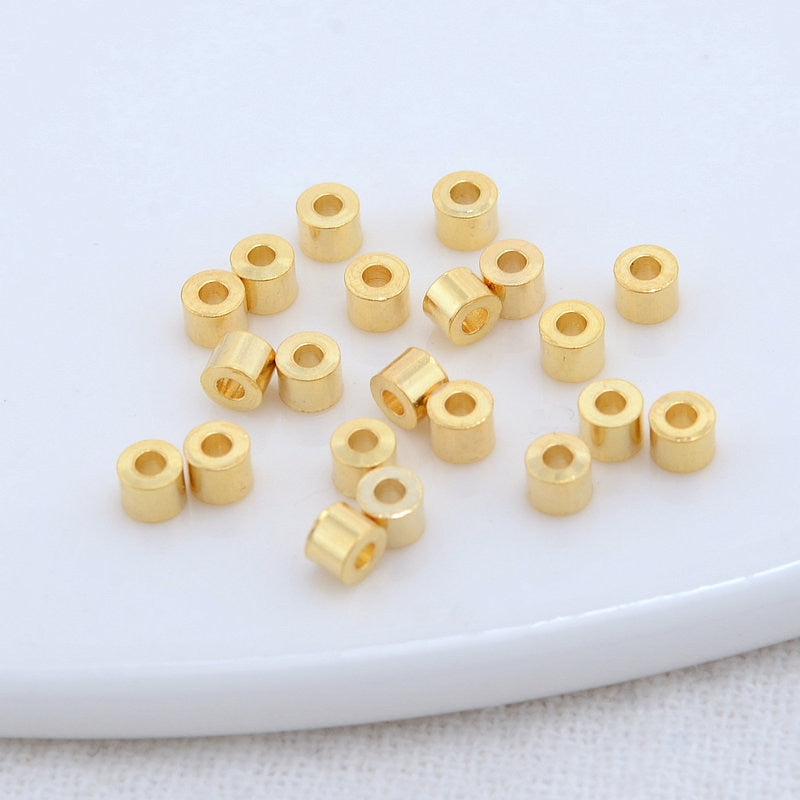 Barrel Beads Mini Spacer Beads 14K Gold Plated 2*2.2mm  (100pcs)