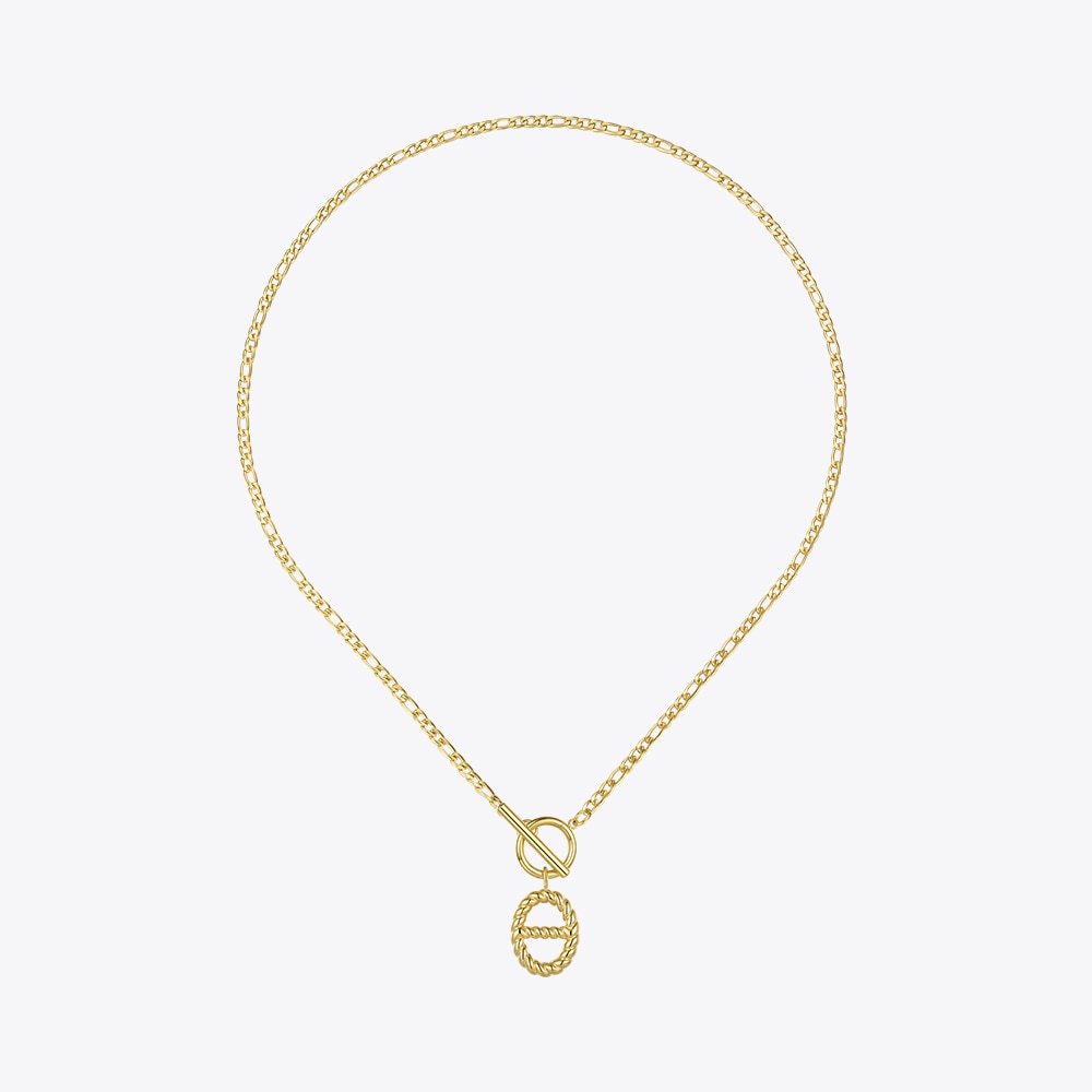 Toggle T-Bar Chain Chunky Link Necklace SS 18K Gold Plated