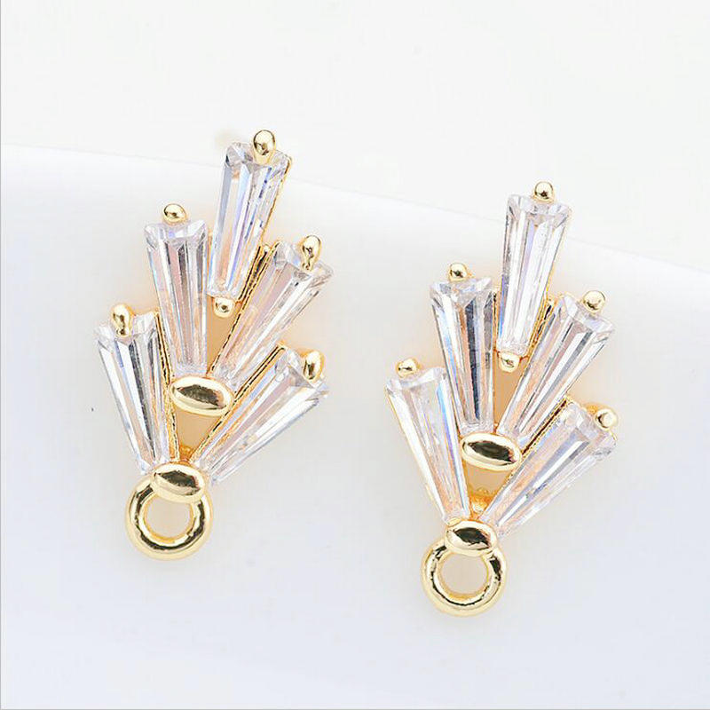Stud Earrings Findings Connector AAA Zirconia With Loop 14K Gold Plated 14*7 mm (2,4,6, pcs)