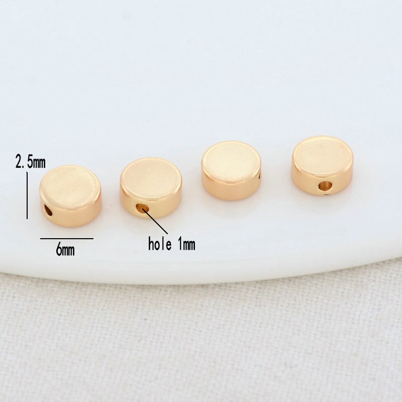Round Spacer Beads 14K Gold Plated 2.5*6mm Hole 1mm (20pcs)