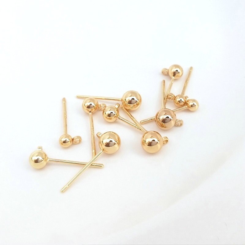 Ball Post Stud Earrings Findings Connector  With Loop 14K Gold Plated 3mm, 4mm  (10pcs)