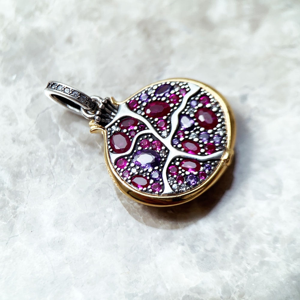 Pomegranate Pendant 925 Sterling Silver Gold Plated With AAAA Zirconia