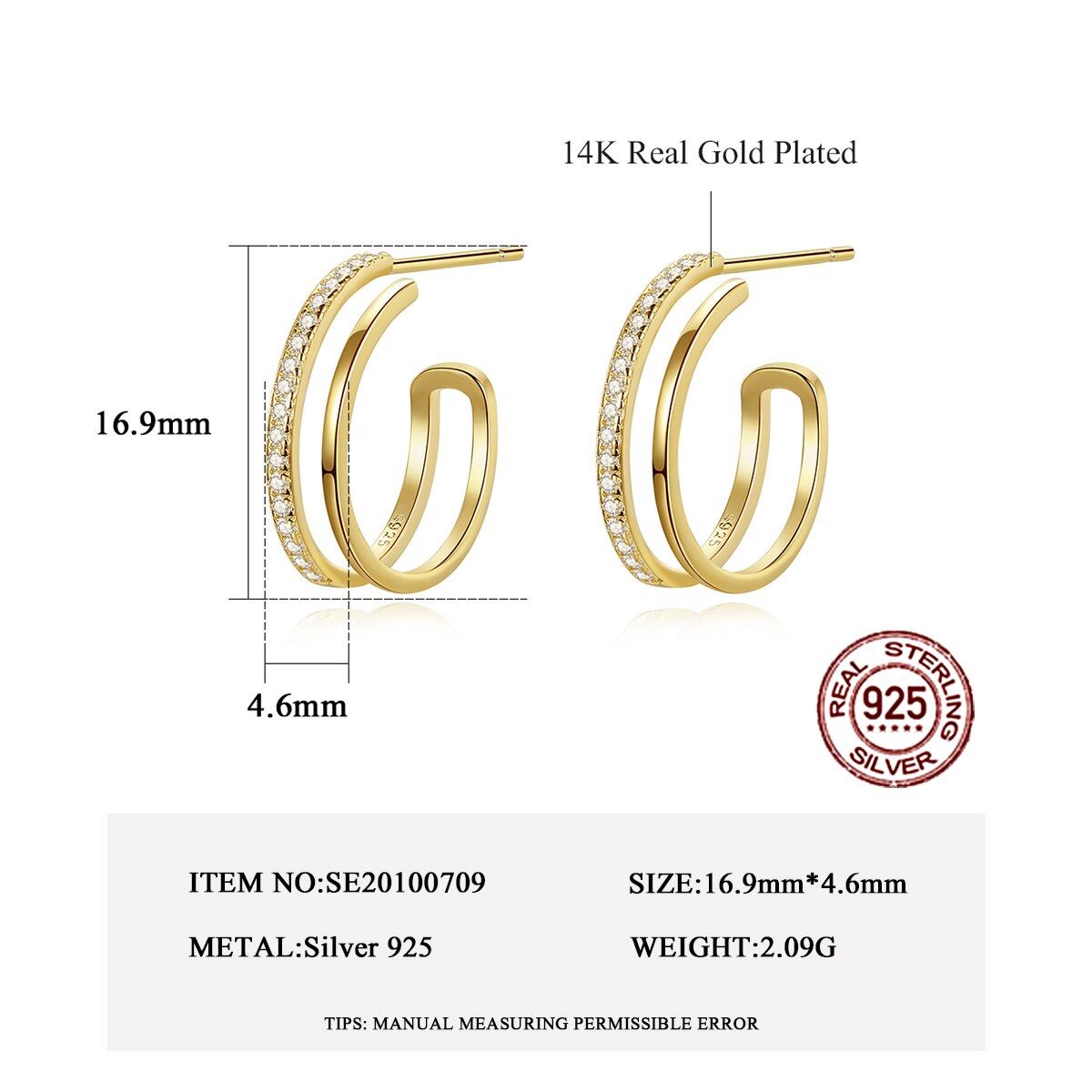  Zirconia Hoop Earrings HuggieCubic Earrings 925 Sterling Silver Gold Plated- Magic Jewellers 