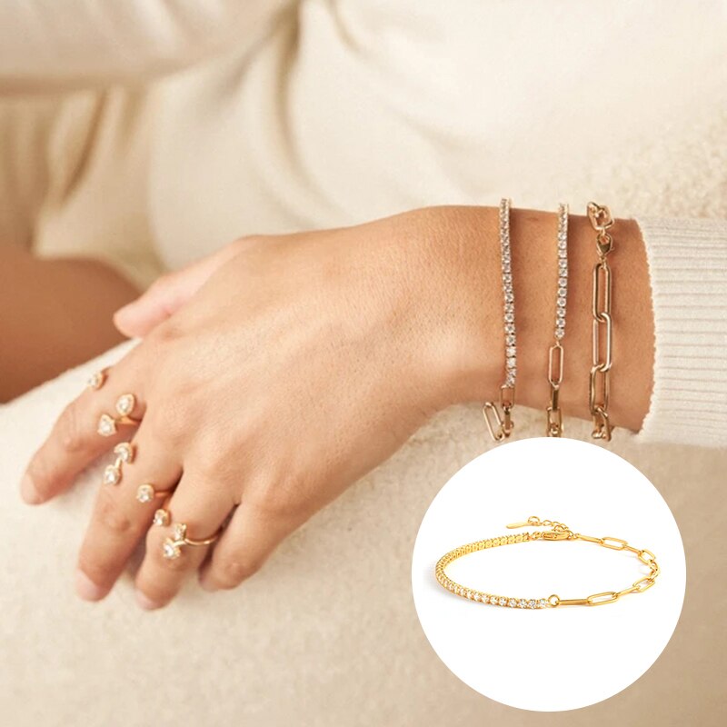 Tennis Link Chain Bracelet AAA Clear Zirconia 18k Gold Plated- Magic Jewellers 