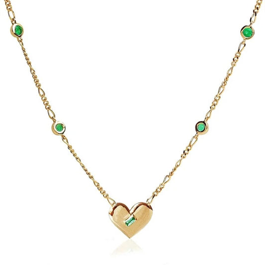 Emerald Heart Necklace Emerald Station Necklace  925 Sterling Silver 18k Gold Plated-Magic Jewellers