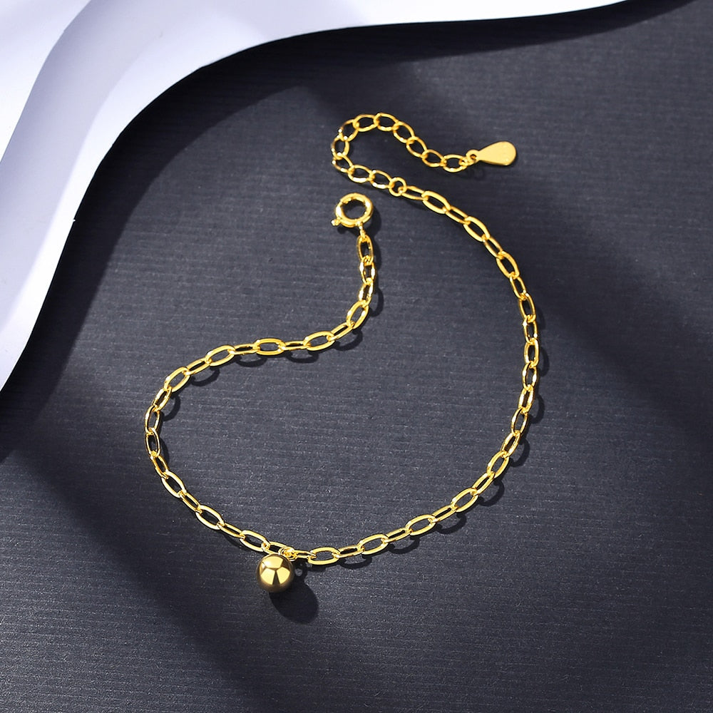 Ball Chain Link Bracelets 925 Sterling Silver 14K Gold Plated 16cm+4cm - Magic Jewellers 