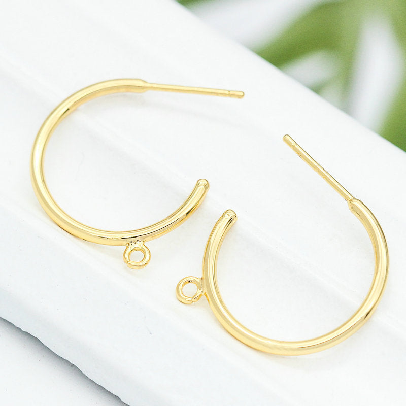 Hoop Hook Earrings Findings Connector Ear Wire With Loop 14K Gold Plated DIY (8pcs)