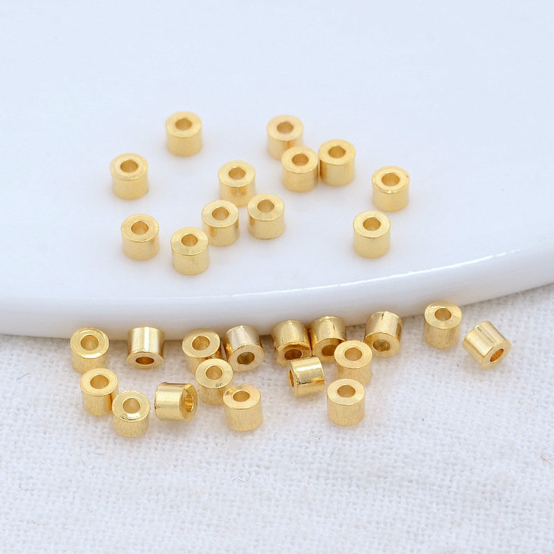 Barrel Beads Mini Spacer Beads 14K Gold Plated 2*2.2mm  (100pcs)