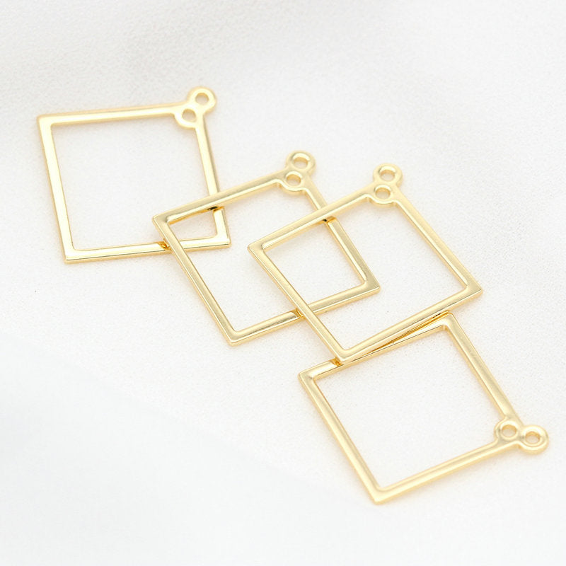 Square Drop Earrings Findings Connector 24K Gold Plated 24MM (5,10pcs)
