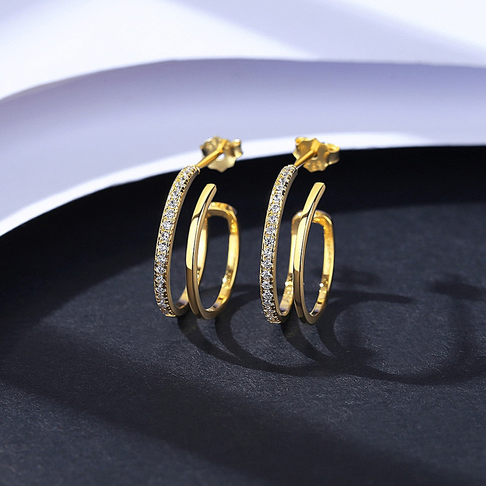  Zirconia Hoop Earrings HuggieCubic Earrings 925 Sterling Silver Gold Plated- Magic Jewellers 