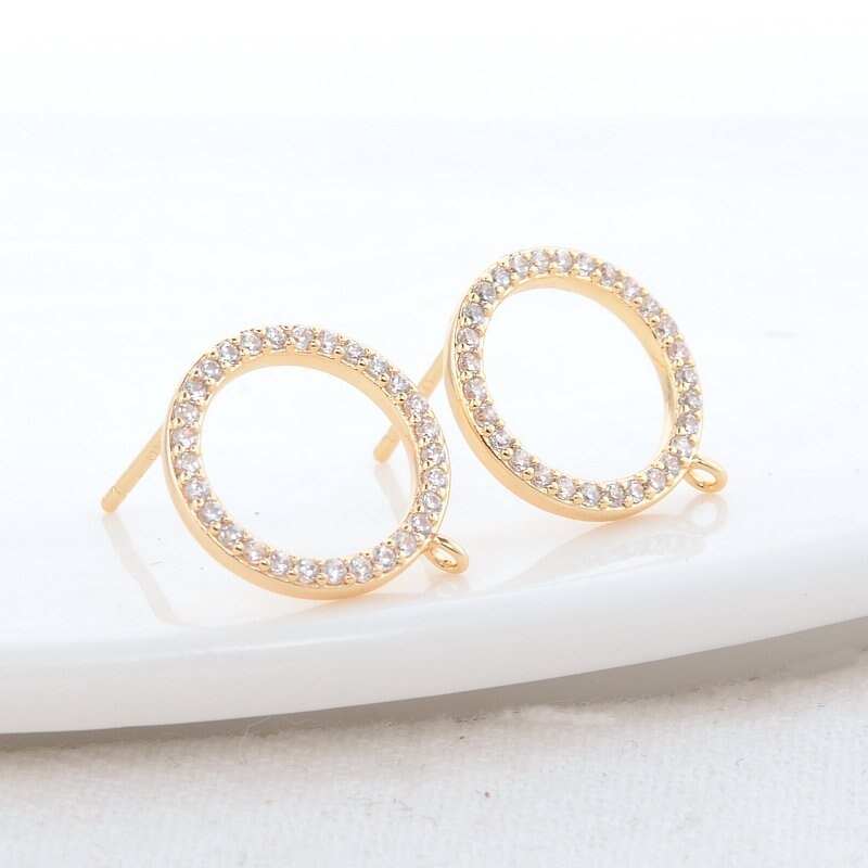 Stud Earrings Connector Findings With AAA Zirconia 14K Gold Plated 13X15MM (4-6pcs)
