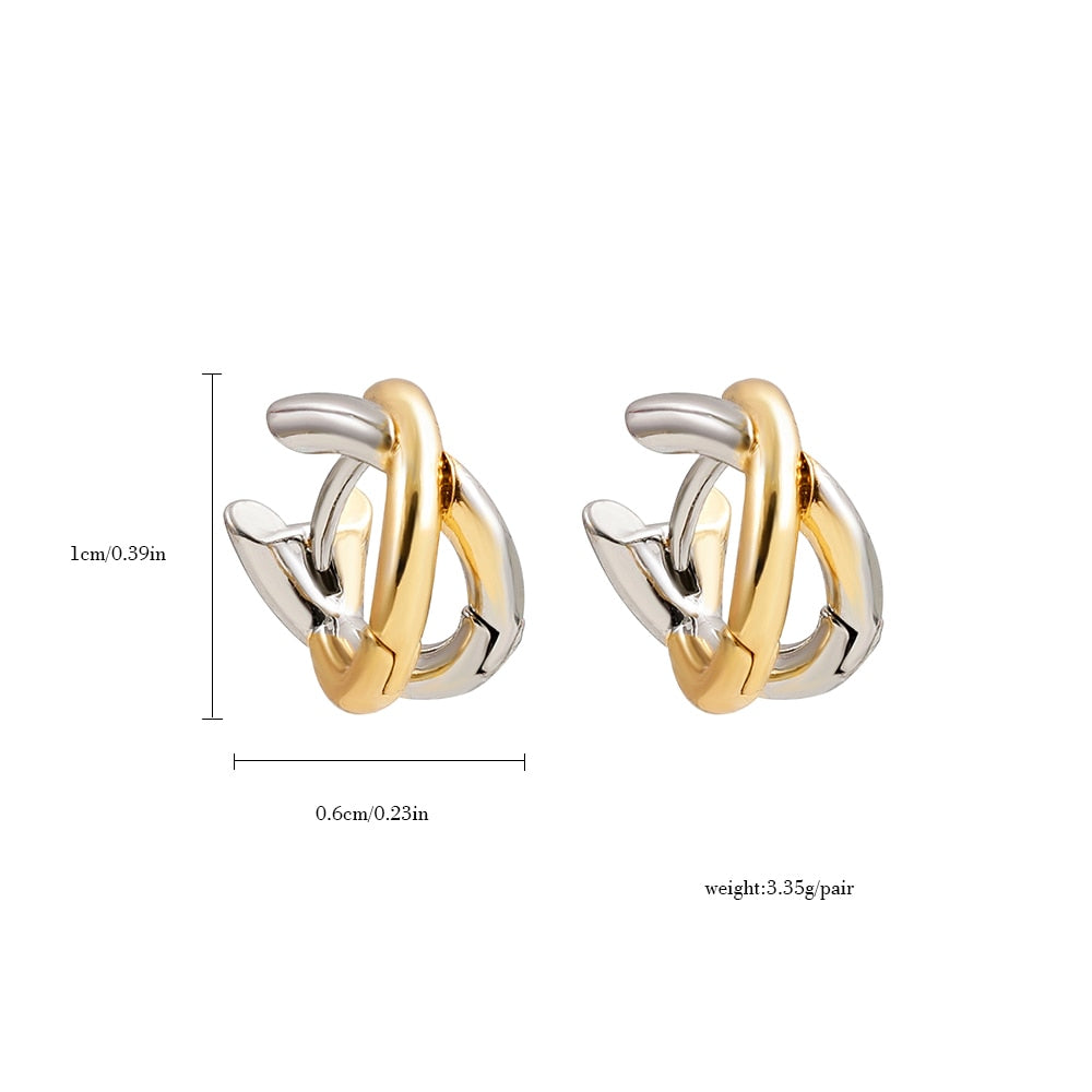 Mixed Metal Criss-Cross Earrings Two Tone Hoops Earrings Gold Plated - Magic Jewellers 