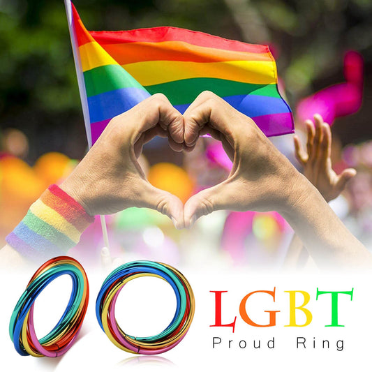 LGBTQ+ Rainbow Pride Interlocked Rolling Rings Stainless Steels US Size  6,7,8,9,10,11,12