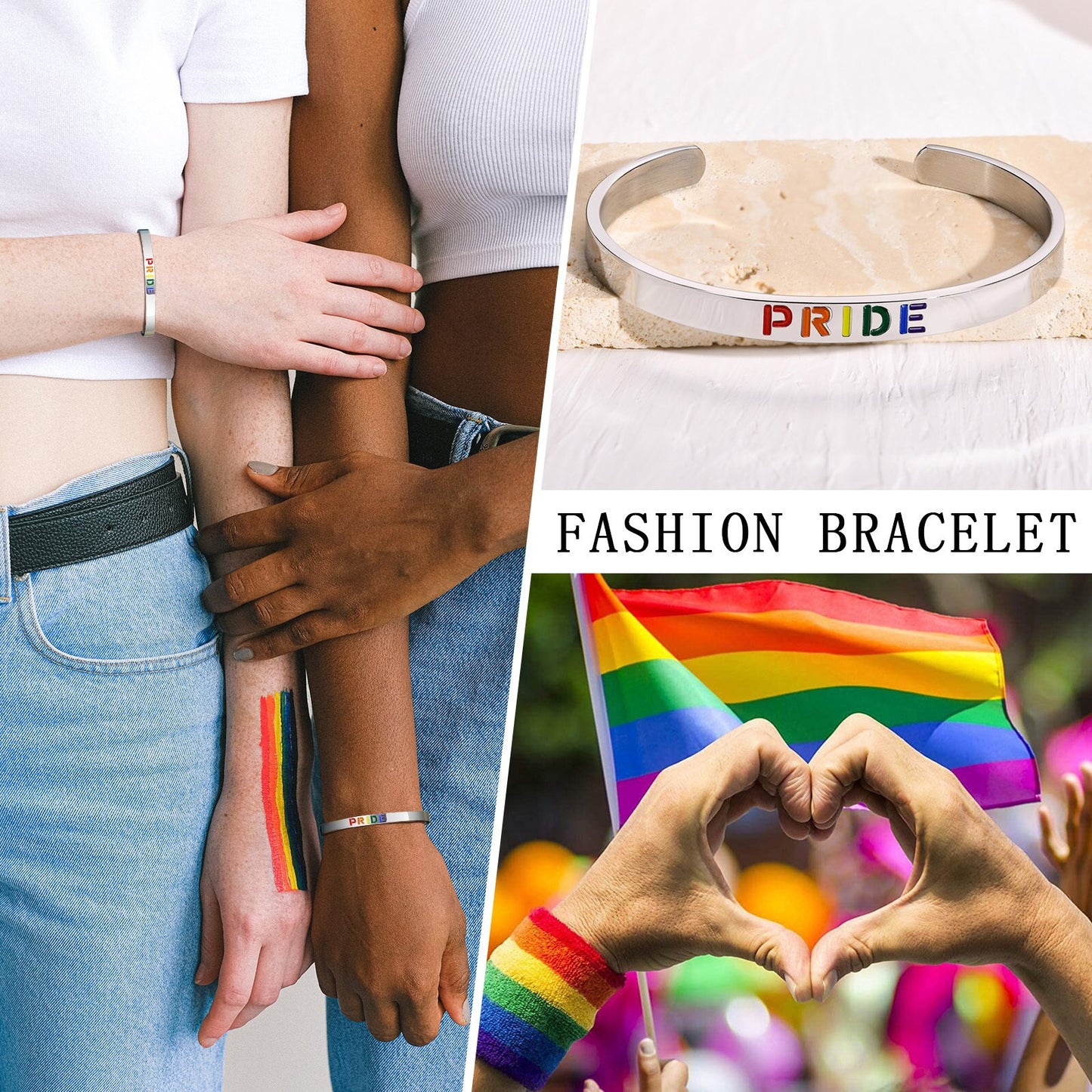 LGBTQ+ Pride Rainbow Cuff Bracelet Bangle Width: 6mm (60mm)