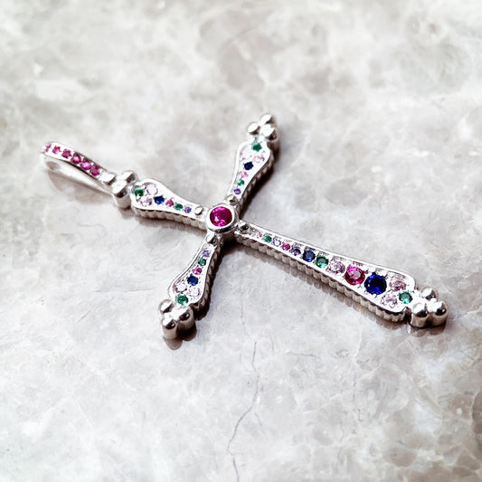 Royalty Cross Pendant With AAA Zirconia 925 Sterling Silver 2.4x4cm