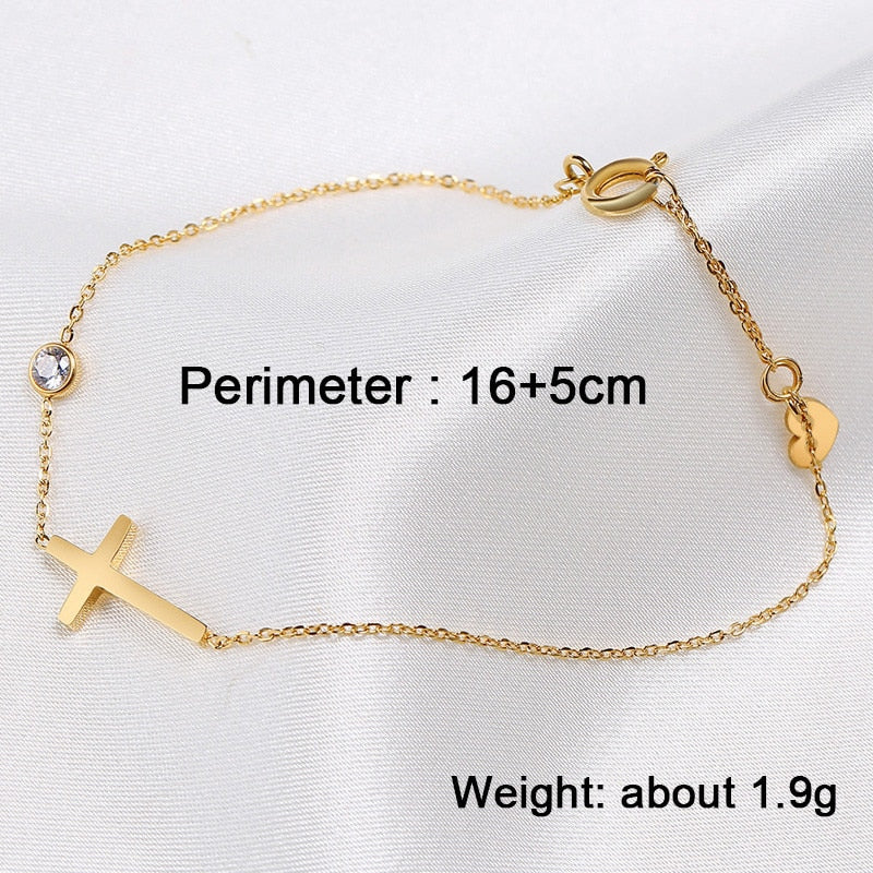 Link Chain With Cross Charm Adjustable Layered Bracelets Stainless Steel 16+5cm- Magic Jewellers 