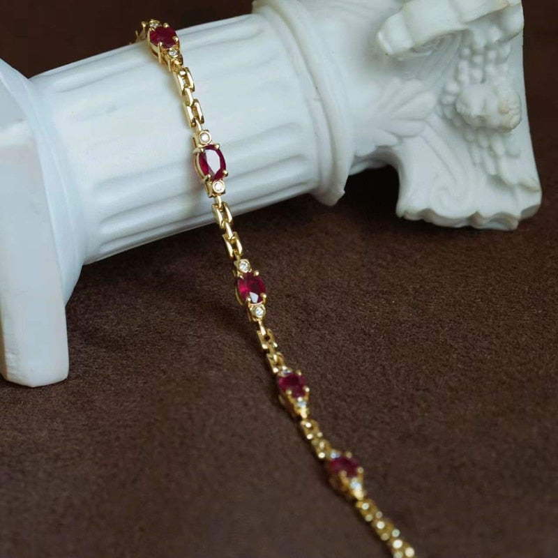 Simulated Ruby Diamond Tennis Bracelet Sterling Silver 17.5cm