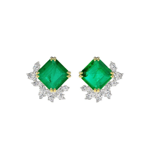 Stud Earrings 5 Carat Zircon Emerald 925 Sterling Silver - Magic Jewellers 