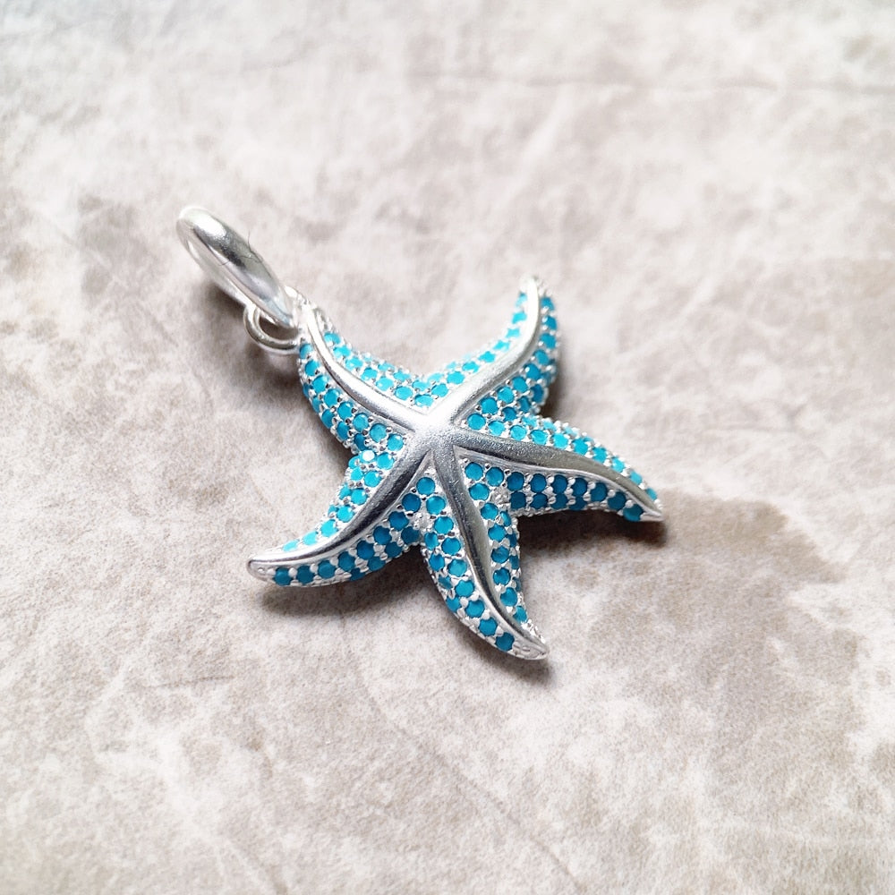 Blue Ocean Star Pendant With AAA Zirconia 925 Sterling Silver
