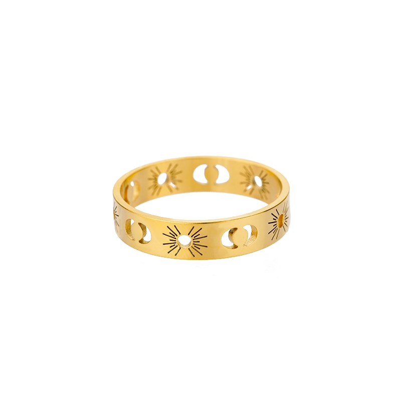 Sun Moon Star Rings Best Friend Stackable Rings Stainless Steel Gold Plated 2mm - Magic Jewellers