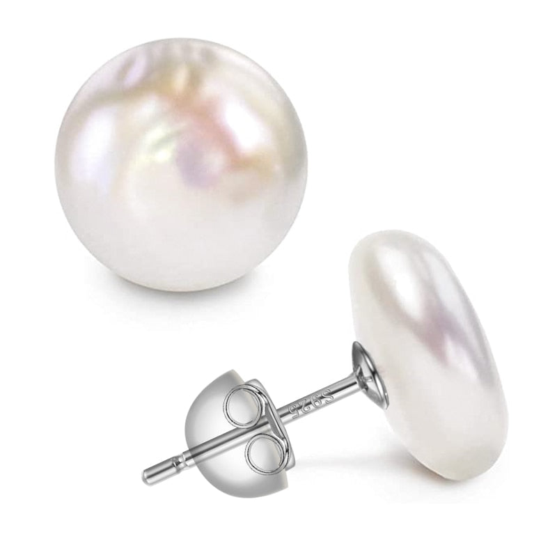 Baroque Button Pearl Stud Earrings Freshwater Cultured Pearls 925 Sterling Silver 10mm-18mm