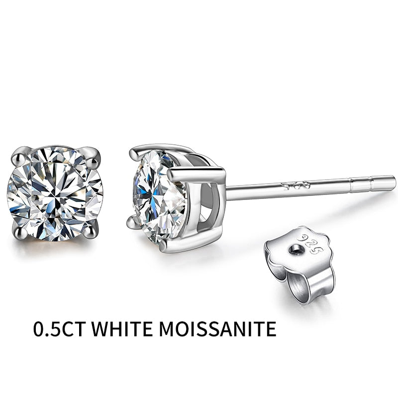 Solitaire Moissanite Stud Earrings 2 carat Round Cut Four Prong VSS1 Clarity 925 Sterling Silver