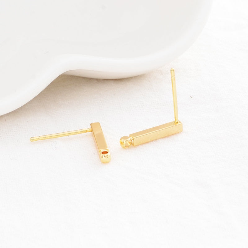 Bar Stud Earrings Findings Connector With Loop 14k Gold Plated  (6pcs)