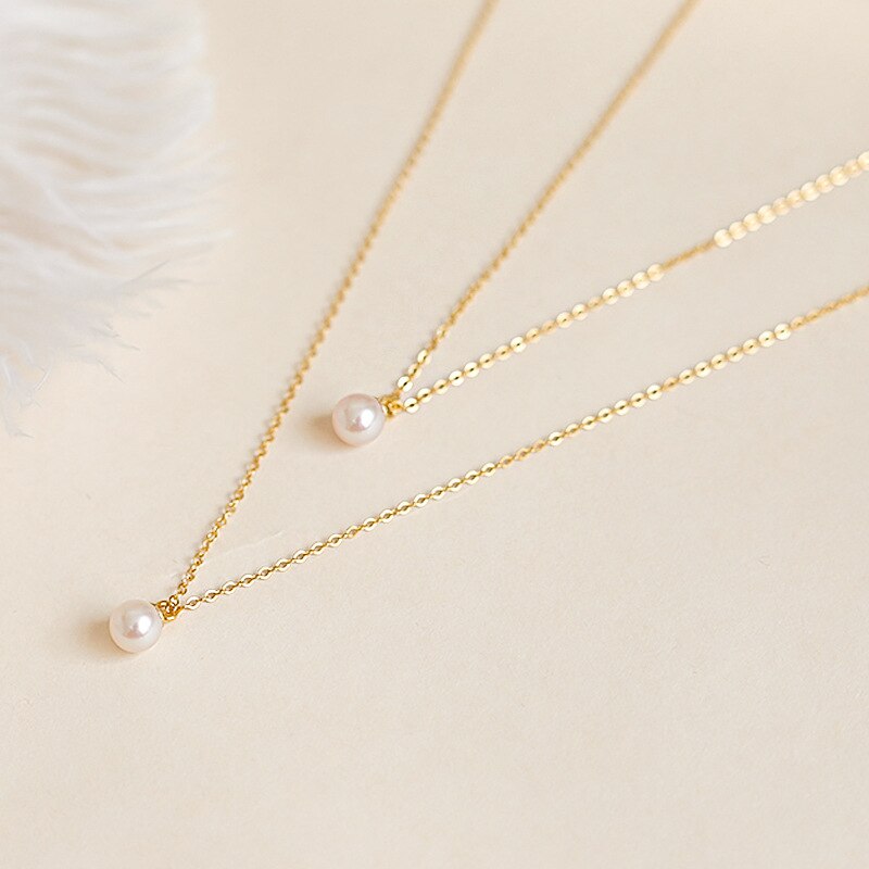 Pearl Drop Chain Necklace 925 Sterling Silver 14k Gold Plated
