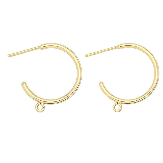 Hoop Hook Earrings Findings Connector Ear Wire With Loop 14K Gold Plated DIY (8pcs)