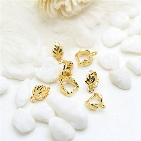 Leaf Shape Pinch Bail Connector 14K Gold Plated 7*8.5mm   (10pcs)