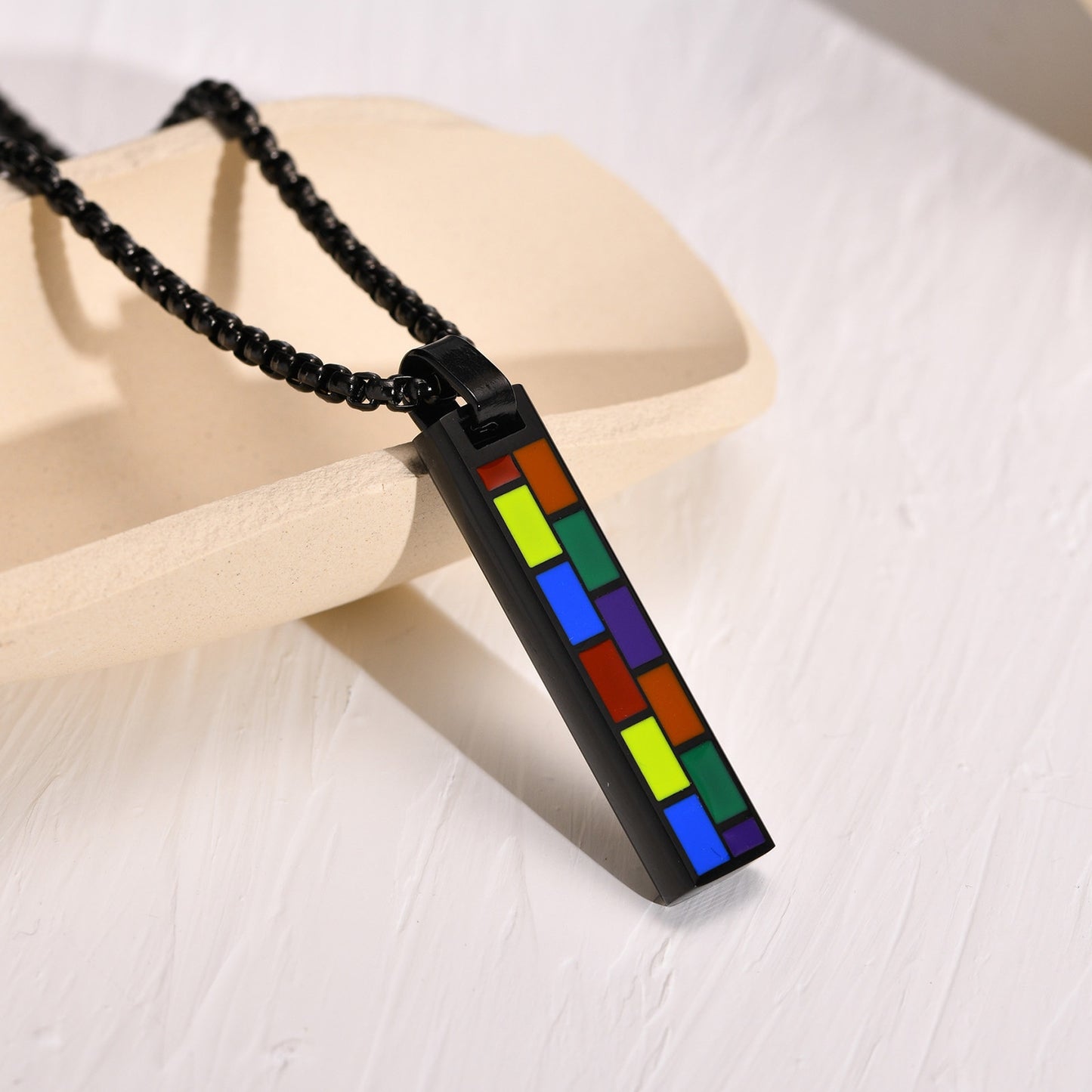 LGBTQ+ Pride Rainbow Bar Pendant Necklace Stainless Steel 45cm/50cm/55cm/60cm/70cm