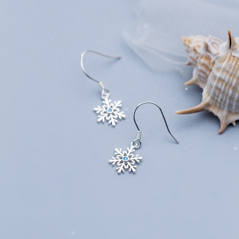 Christmas Drop Dangle Earrings Winter Snowflakes Charm  925 Sterling Silver