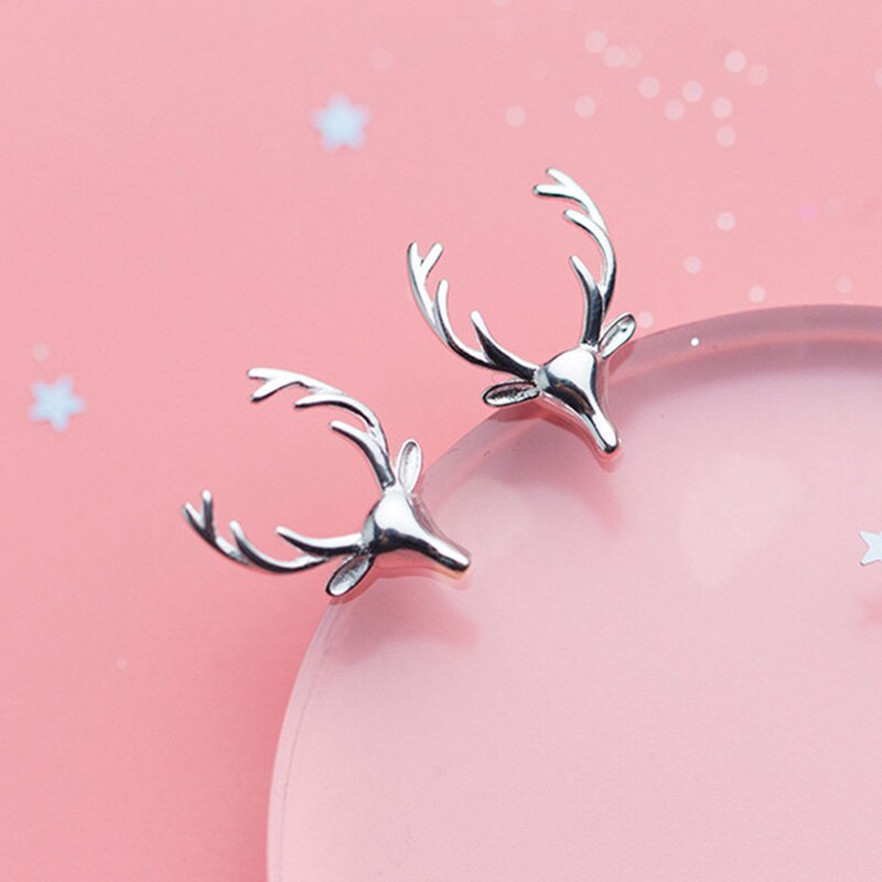 Christmas Stud Earrings Milu Deer 925 Sterling Silver