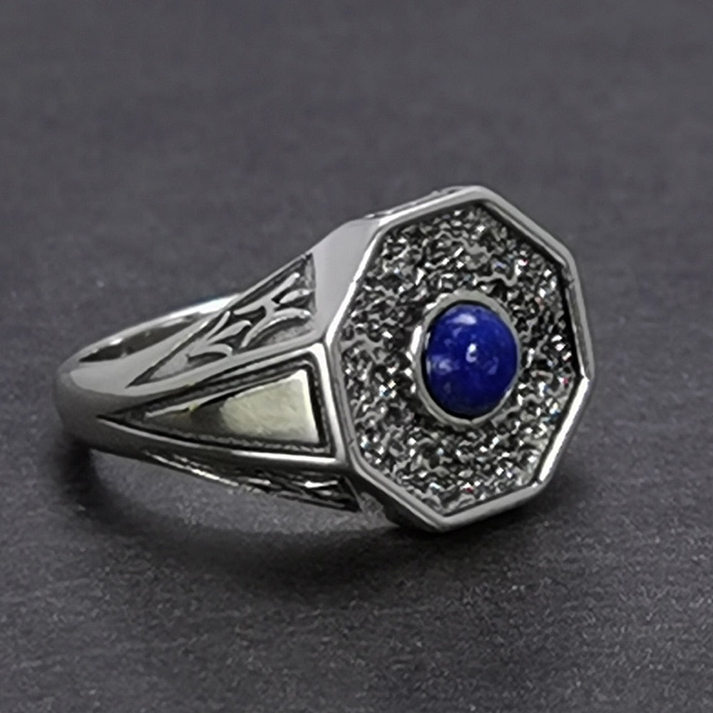 Men's-Man Lapis Lazuli Signet Rings 925 Sterling Silver Yellow Gold Plated